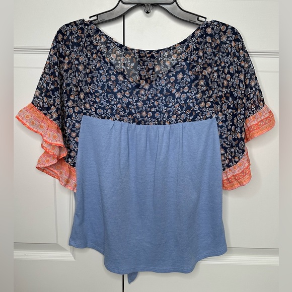 Speechless Tie Front Raglan Ruffle Tee - Picture 2 of 3